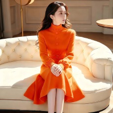 批发法式高级感小香风收腰毛衣连衣裙外穿2025冬季加厚打底针织裙子