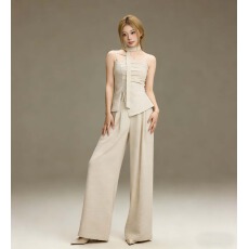 批发实拍韩系高级感套装<b class='q'>女</b>夏季开叉抹胸吊带背心宽松<b class='q'>直筒</b>阔腿裤<b class='q'>两件</b>套