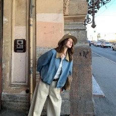 批发KERNEL COSMOS 秋日老友记 复古撞色翻领休闲<b class='q'>街头</b>牛仔夹克外套