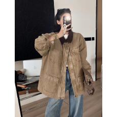 批发SP【巴黎<b class='q'>街头</b>】翻领撞色水洗牛仔工装外套宽松高级感外套复古春秋