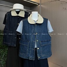 批发韩系羊羔毛拼接<b class='q'>牛仔</b><b class='q'>马甲</b>外套女秋冬2025新款小个子超好看<b class='q'>马夹</b><b class='q'>背心</b>