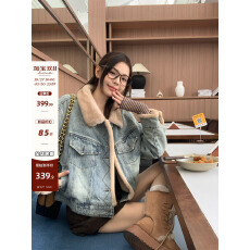 批发宋正恩浅蓝色加厚翻领皮毛一体牛仔外套女冬季新款<b class='q'>宽松</b>保暖<b class='q'>上衣</b>潮