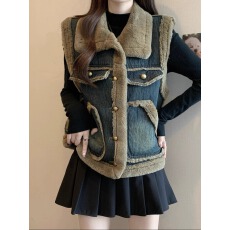 批发水貂绒拼接<b class='q'>牛仔</b><b class='q'>马甲</b><b class='q'>背心</b>外套女2025秋冬大码胖mm时尚洋气叠穿上衣