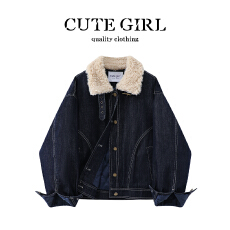 批发CuteGirl韩系复古毛毛领<b class='q'>牛仔</b>外套女秋冬季小个子宽松休闲百搭夹克