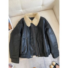 批发欧货夹棉<b class='q'>皮衣</b>女2025冬季新款高端羊羔毛翻领加厚外套夹克PU皮棉衣