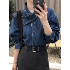批发韩系复古内搭<b class='q'>牛仔</b><b class='q'>衬衫</b>上衣女2025早秋翻领小个子<b class='q'>衬衣</b>叠穿马甲套装