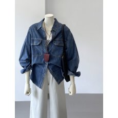 批发秋季韩版复古翻领长袖<b class='q'>牛仔</b><b class='q'>衬衫</b>女宽松休闲百搭叠穿显瘦<b class='q'>衬衣</b>上衣