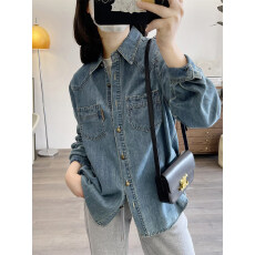 批发高品质复古翻领大口袋<b class='q'>牛仔</b><b class='q'>衬衫</b>女2024春新款韩版百搭显瘦叠穿<b class='q'>衬衣</b>