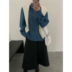 批发复古刺绣翻领<b class='q'>牛仔</b><b class='q'>衬衫</b>2025冬季新款女韩版慵懒风百搭显瘦叠穿上衣