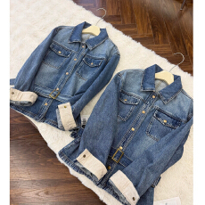 批发老钱风时尚系带牛仔外套女2026<b class='q'>春</b>新款气质干练港风高级感夹克上衣