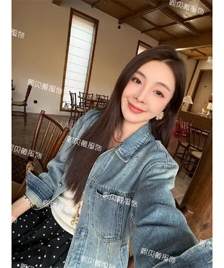 희 만 웨이 8 느슨함 블루스 무거운 작업 폴로 칼라 싱글 줄 버튼 한국 스타일 핫픽스 데님 재킷 g6072