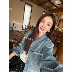 批发熙贝薇8 【松弛蓝调】重工翻领单排扣韩版烫钻牛仔外套 G6072