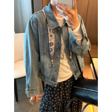 批发配丝巾翻领牛仔外套女欧洲站2026春装新款欧货女装时尚洋气上衣潮