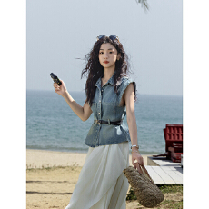 批发苏眠复古气质收腰<b class='q'>牛仔</b><b class='q'>衬衫</b>2026夏季新款小个子百搭通勤飞飞袖上衣