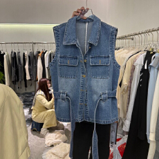 批发N+2983气质收腰显瘦坎肩马甲2026春夏新款时尚<b class='q'>通勤</b>单排扣牛仔外套