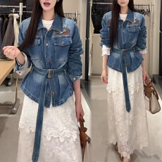批发韩系甜酷风刺绣牛仔外套<b class='q'>蕾丝</b>半身裙女2026新款春秋甜辣显瘦<b class='q'>两件套</b>