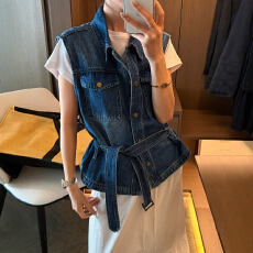 批发复古翻领工装牛仔马甲外套女<b class='q'>欧洲站</b>2026春装新款欧货女装牛仔衣潮