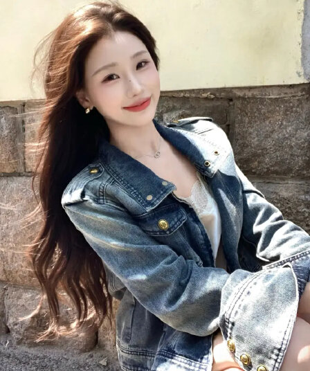 첸 여섯 고차 공동 세련된 레트로 워싱 프랑스식 좋은 플래시 디자인 센스 가을 데님 마 오래된 재킷
