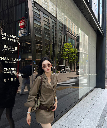 지구 Ouyang 니켈 맛 거리 인생 핫걸 치마 비스듬한 ~까지 분할 vtg 워싱 스탠드 칼라 드레스 벨트 보내기