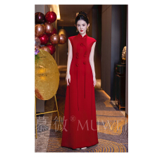 批发新中式红色花朵旗袍敬酒服新娘绝美订婚礼服裙女复古风高级感晨袍