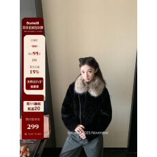 批发板栗可可'暖冬咩咩'【黑色新色】大毛领短款环葆羊羔毛保暖外套女