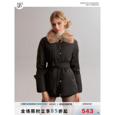 批发QDQD 新国标50白鸭绒羽绒服毛毛翻领气质系带收腰黑色保暖外套冬