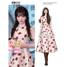 批发田曦薇明星同款2026法式复古玫瑰连衣裙女气质显瘦<b class='q'>无袖</b>背心长裙夏