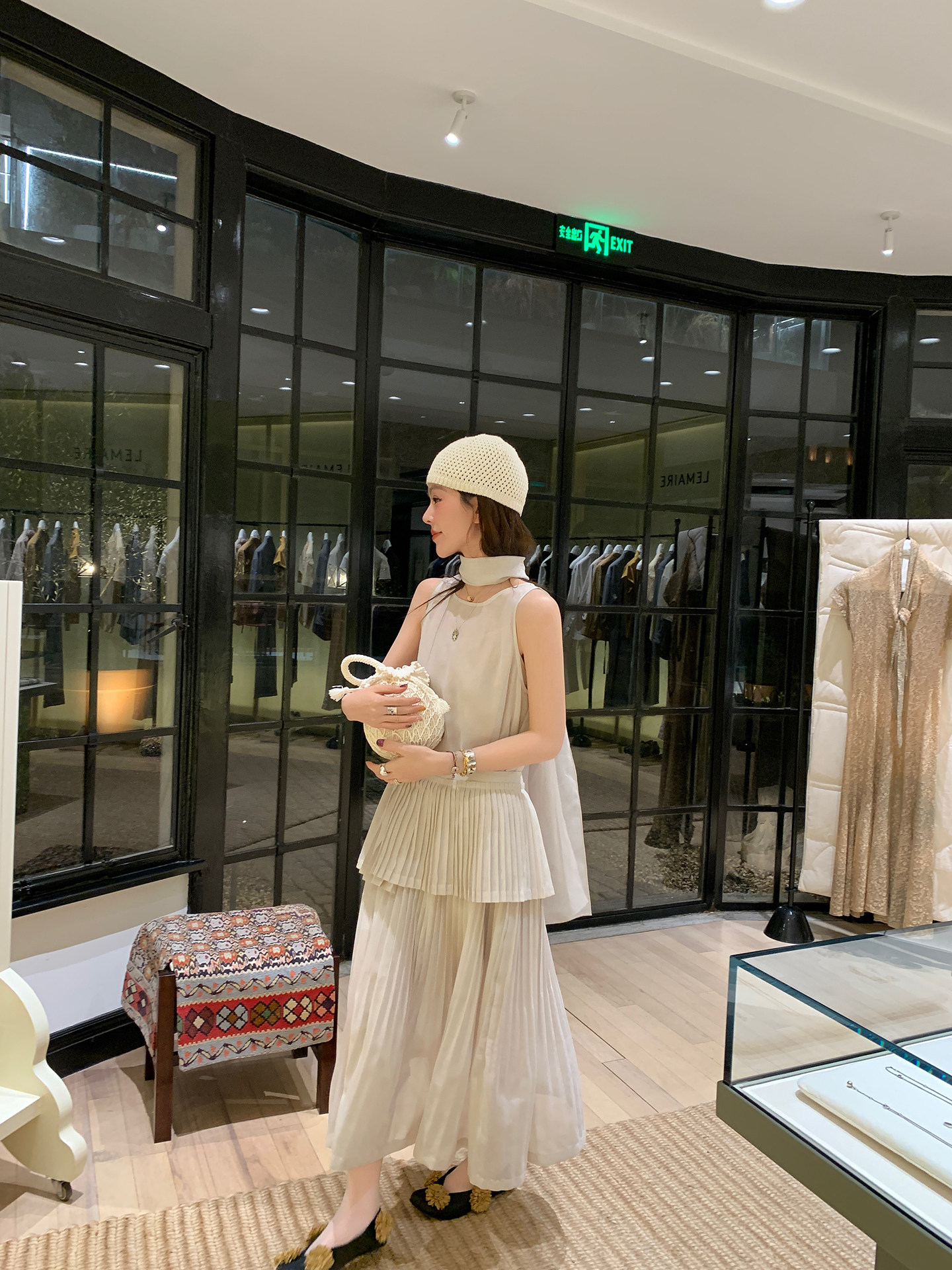 le rouge 주 아름다움 27 번호 늦게 8시 신제품 민소매 드레스 플리츠 반 스커트 앞치마 스카프