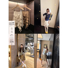 批发aaaaxbbb 香槟之夜 定染面料<b class='q'>缎面</b>不规则波浪裙两色重工多层半身裙