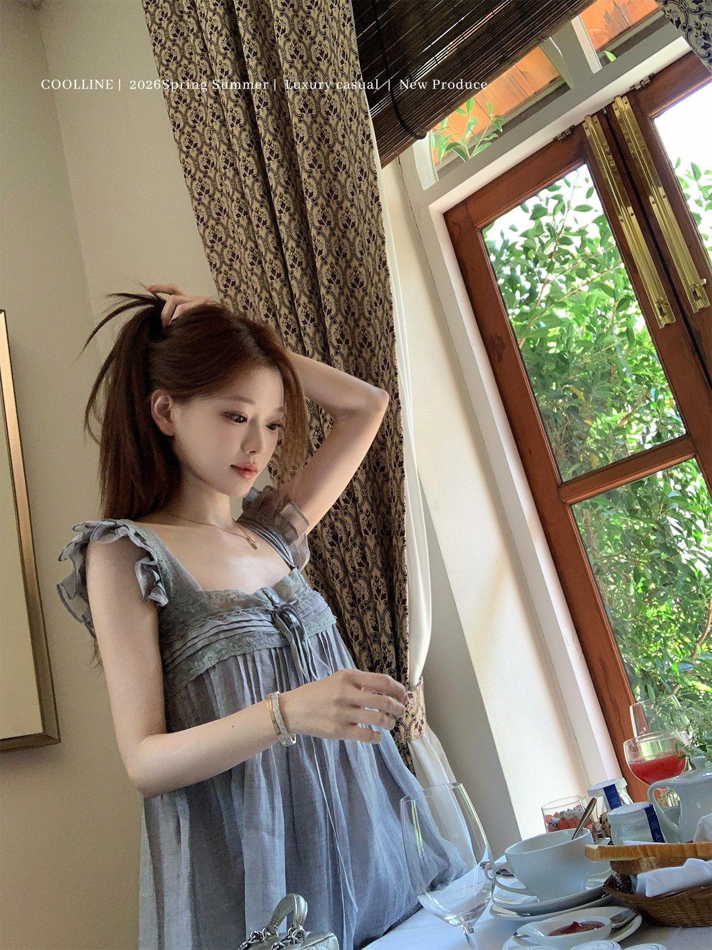 coolline 숲 희 풍음 여름 꽃 요정 제품 차 휴식 시리즈 블루 보라색 라미 작은 날다 소매 드레스