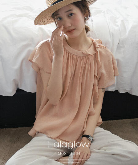 lalaglow Pinellia 달콤한 꿈 하루 종일 실크 프랑스식 프릴 이중층 리본 반팔 여성 셔츠 프로 피부 통기성