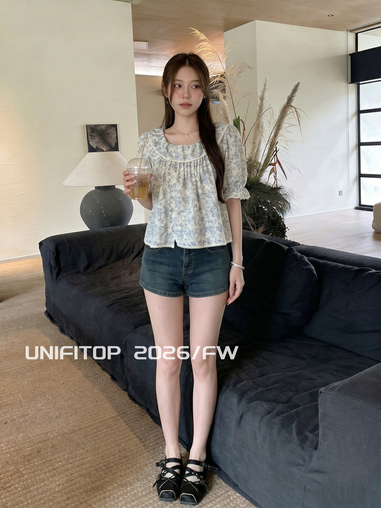 블루 아이리스 레이스 레이스 맨위 여름 새로운 휴가 바람 분위기 센스 루즈핏 조끼 작은 셔츠
