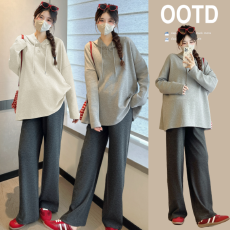 批发实拍2026 春季新款韩系慵懒风宽松T恤孕妇上衣孕妇装大码卫衣