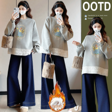 批发实拍2025秋冬新款孕妇T恤宝宝绒卫衣孕妇打底加绒加厚