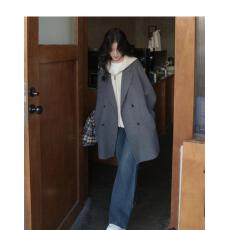 批发两件套韩版气质大衣加连帽马甲秋冬季中<b class='q'>长款</b>宽松女士时尚毛呢外套