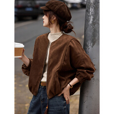 批发复古圆领麂皮棉服2025年冬季新款女短款简约百搭外套上衣<b class='q'>女装</b>加厚