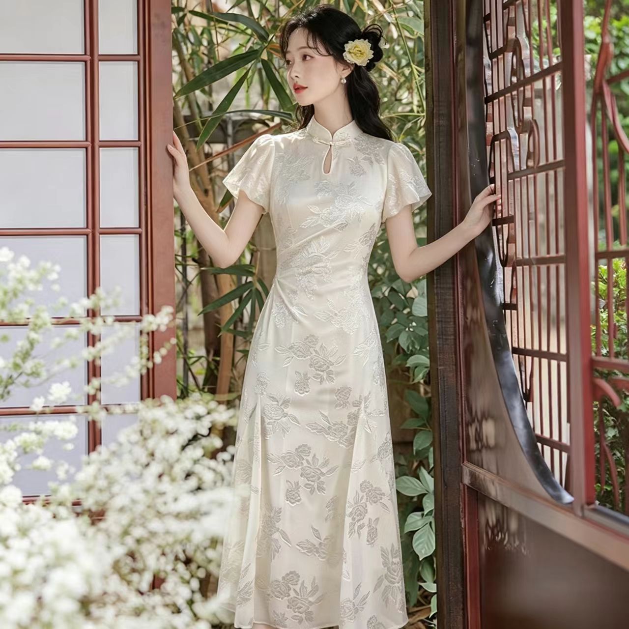 RY3826# 2026年夏季新款绝美新中式盘扣连衣裙复古减龄收腰显瘦国风长裙女