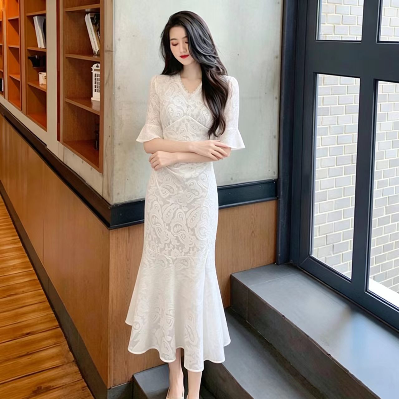 RY3825# 法式休闲优雅收腰显瘦鱼尾裙设计感时尚气质长款连衣裙女2026新款