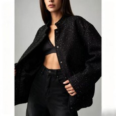 批发美式复古风亮片纯色外套2026年秋冬新款简约百搭时尚高级感上衣女