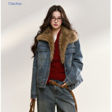 批发7Shiftin 原创秋冬新款复古拼接夹棉外套设计感气质<b class='q'>牛仔</b><b class='q'>夹克</b>上衣