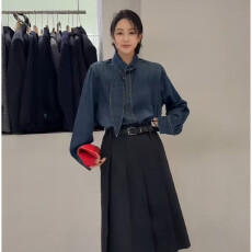 批发2025冬复古<b class='q'>牛仔</b>风叠穿<b class='q'>衬衫</b>单排扣洗水百搭叠穿<b class='q'>衬衣</b>上衣