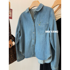 批发圆翻领两色水洗<b class='q'>牛仔</b><b class='q'>衬衫</b>长袖休闲<b class='q'>衬衣</b>上衣