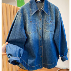 批发高级感渐变<b class='q'>牛仔</b><b class='q'>衬衫</b>女2025新款超好看宽松休闲可内搭叠穿翻领上衣