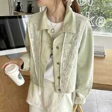 批发<b class='q'>蕾丝</b>披肩时尚牛仔外套女春秋2025新款韩系小个子短款减龄粉色夹克