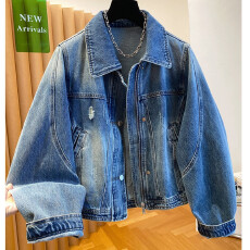 批发版型好看的翻领牛仔外套女短款2026新款宽松<b class='q'>休闲</b>百搭洋气<b class='q'>夹克</b>衫春
