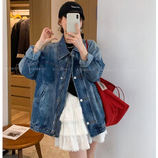 批发爱情魔鬼鱼 蓝色水洗牛仔外套女2026春季新款中长款宽松显瘦上衣