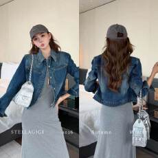 批发STELLAGIGI 2026春秋新款短款牛仔外套女复古显瘦翻领宽松夹克