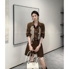 批发Liixu 夏季轻熟风穿搭女长衬衫搭配<b class='q'>假两件</b>a字裙收腰显瘦通勤套装