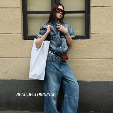 批发春季新款时尚百搭宽松设计感腰带边牛仔外套女宽松上衣女