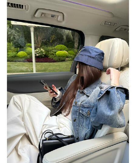 here yaya shop 분위기 도서관 세련된 좋은 bi 입력 레트로 무거운 작업 워싱 작은 에디션 데님 재킷